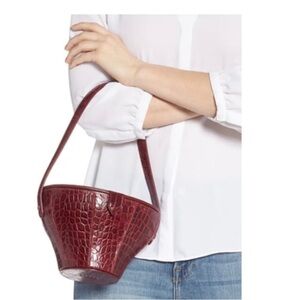 Staud Alice Croc Embossed Leather Bucket Bag RED IN GARNET